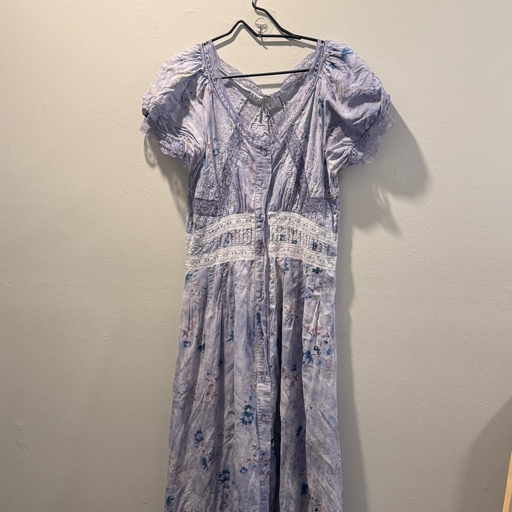 Anthropologie Pale Lavender Floral Maxi Dress with Lace Waist